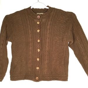 Vintage LL Bean Cable Knit Cardigan Medium Brown